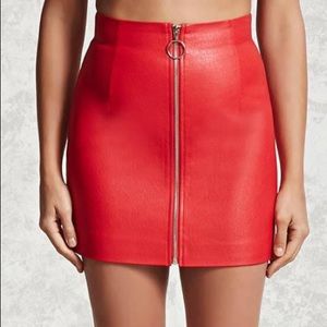 NWT Forever 21 Red leather zip up mini skirt